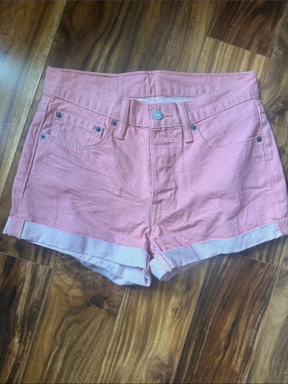 Levi's 501 Light Pink Rolled Hem Denim Shorts